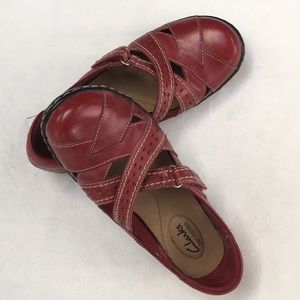 CLARKS Bendables Red Leather Mary Jane With Adjustable Buckle .Size- 5 1/2 M EUC